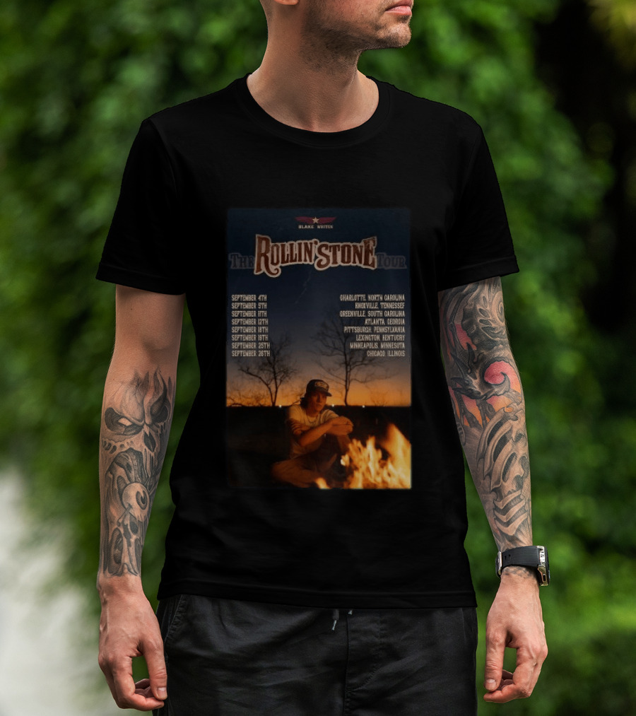 Blake Whiten Rollin' Stone Tour 2025 September Cities Charlotte Nashville Greenville Atlanta Pittsburgh Lexington Minneapolis Chicago T-Shirt