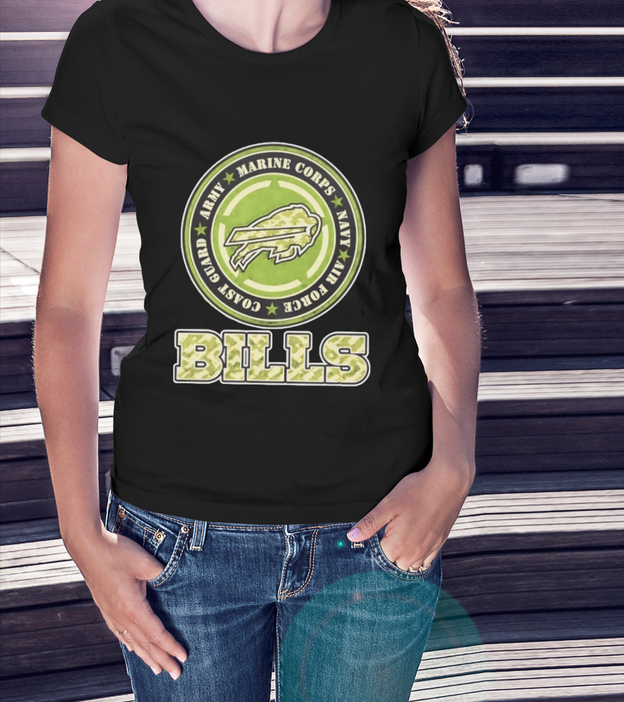 Buffalo Bills Camo Tribute Army Marine Corps Navy Air Force Coast Guard T-Shirt
