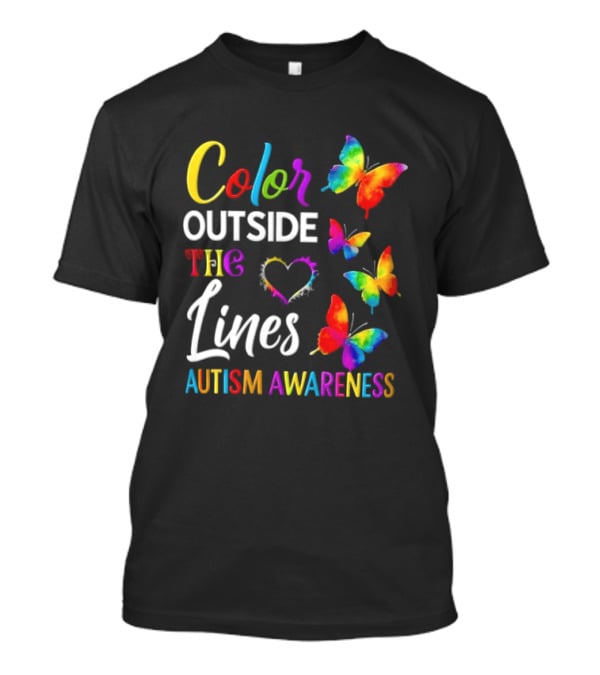Color Outside The Lines Heart And Butterflies Autism Awareness T-Shirt