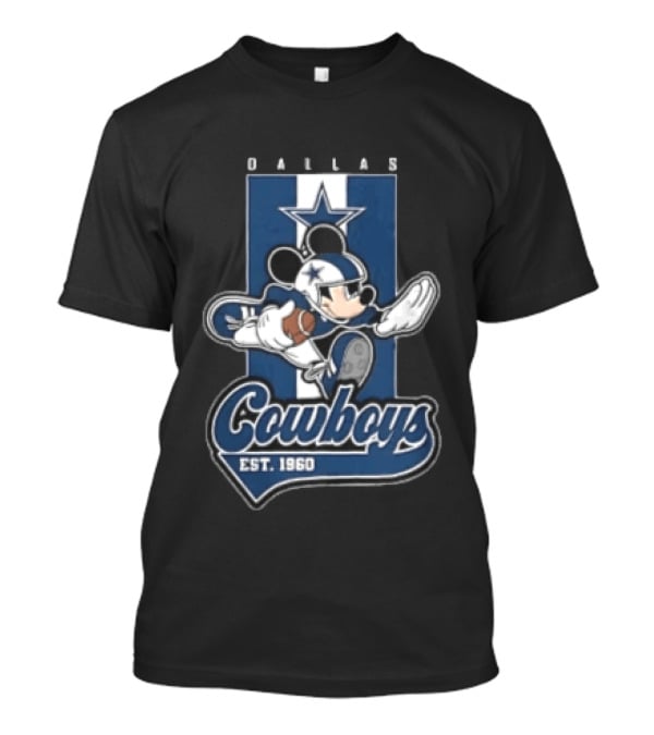 Dallas Cowboys Mickey Mouse Football 1960 Est Blue And White Star T-Shirt