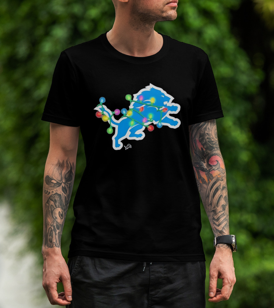 Detroit Lions Holiday Lights Festive Christmas Spirit T-Shirt