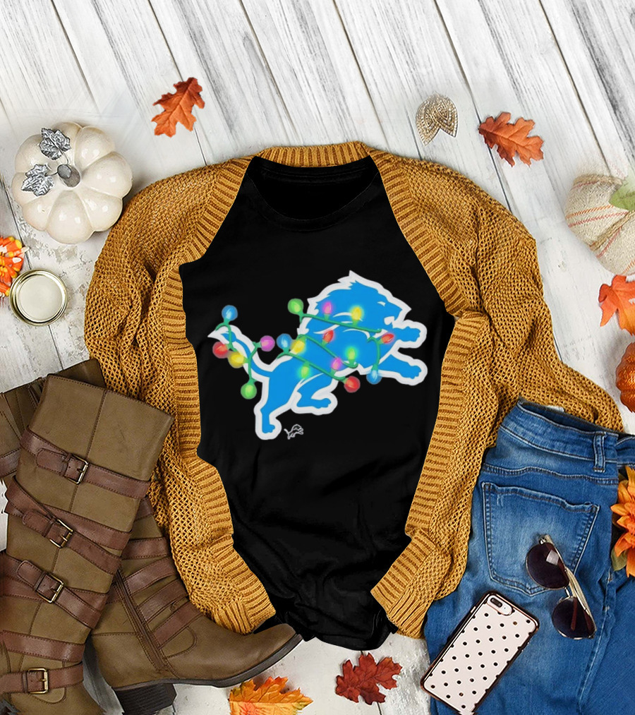 Detroit Lions Holiday Lights Festive Christmas Spirit T-Shirt