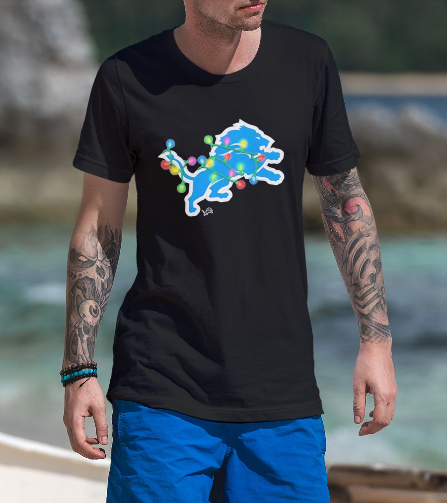 Detroit Lions Holiday Lights Festive Christmas Spirit T-Shirt
