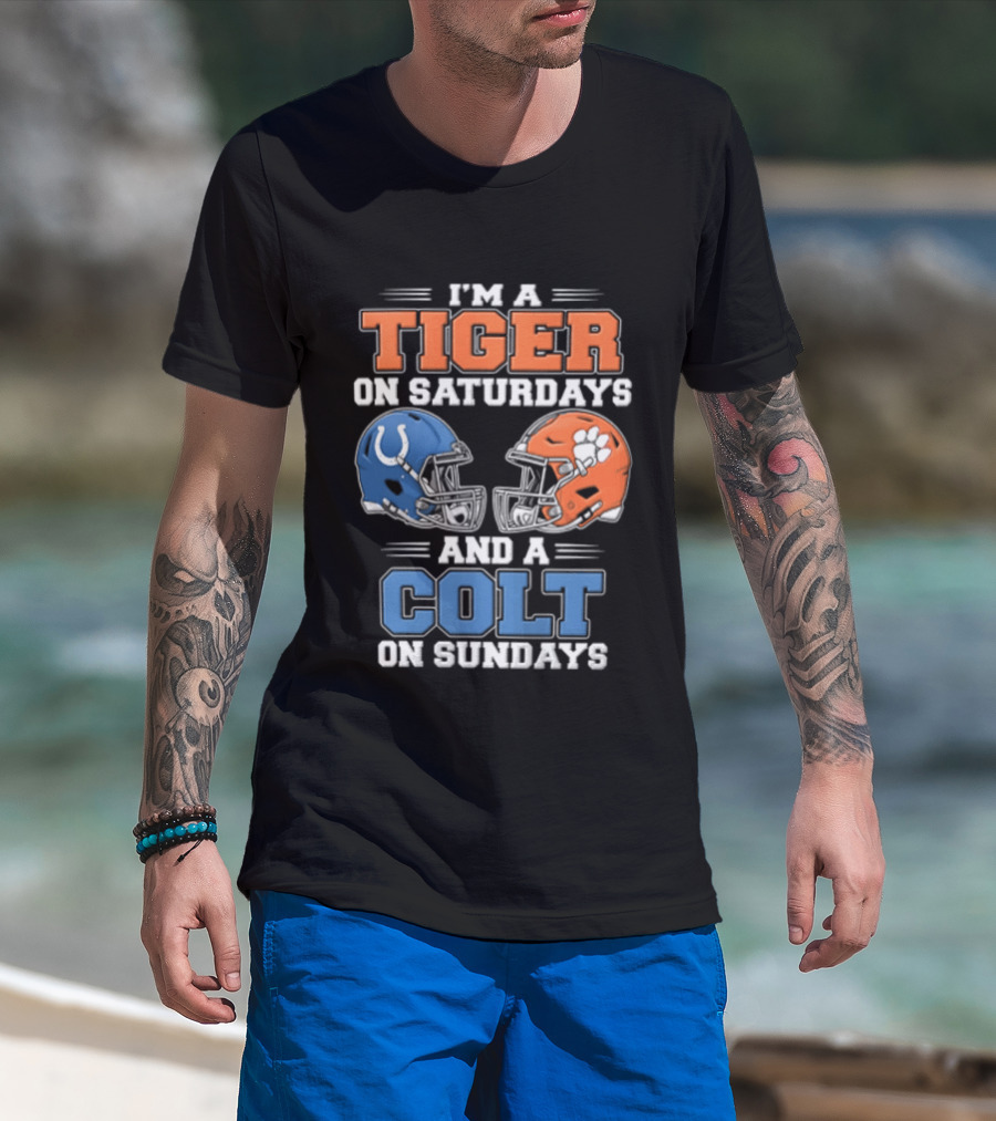 I'm A Tiger On Saturdays And A Colt On Sundays Helmet Football Rivalry T-Shirt
