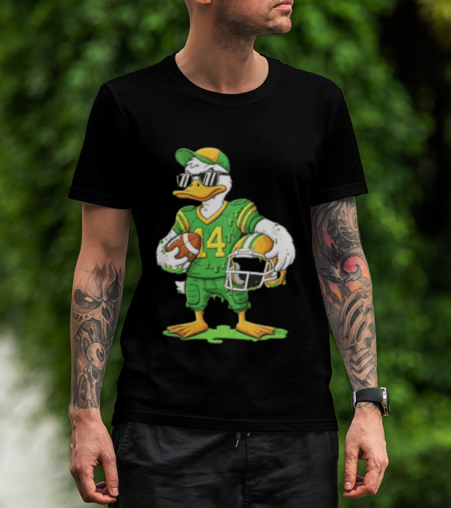 Duck With Sunglasses In Green Football Uniform Holding Helmet And Ball T-Shirt
