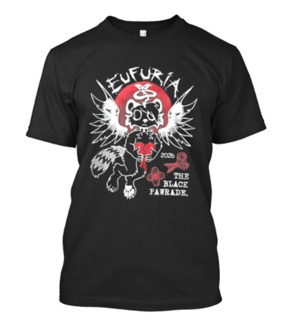 Eufuria Black Pawrade 2026 Winged Raccoon Broken Heart T-Shirt