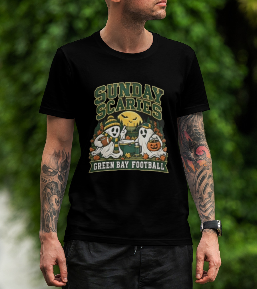 Sunday Scaries Two Ghosts Green Bay Football Tailgate Scene T-Shirt