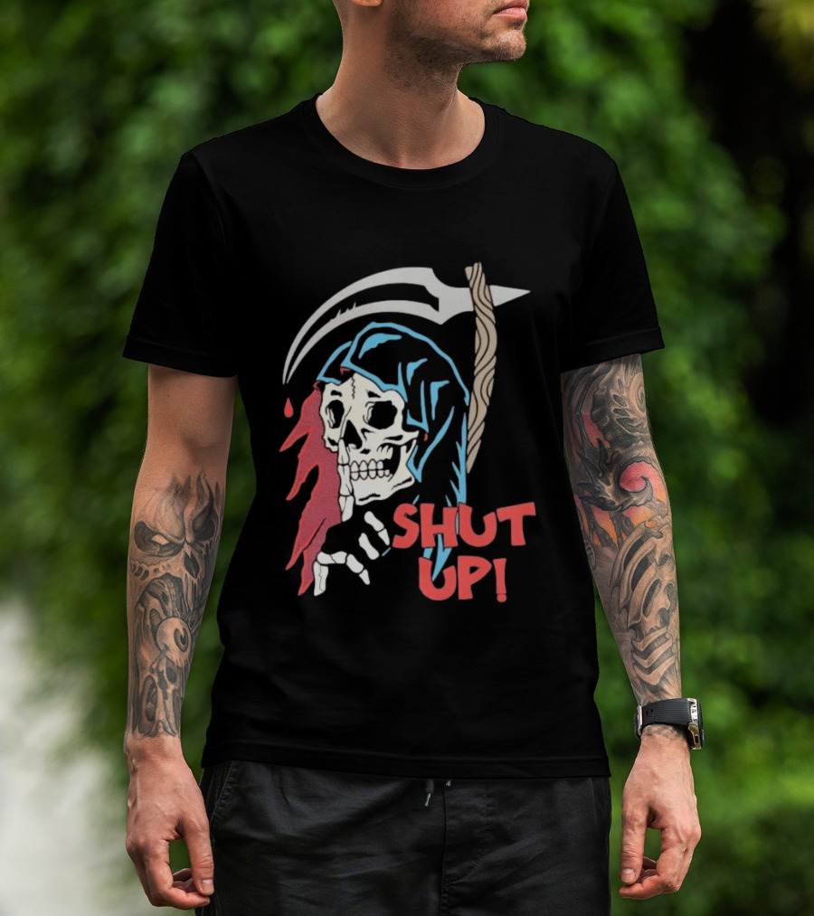 Grim Reaper Skull Shut Up Death Scythe Gothic T-Shirt