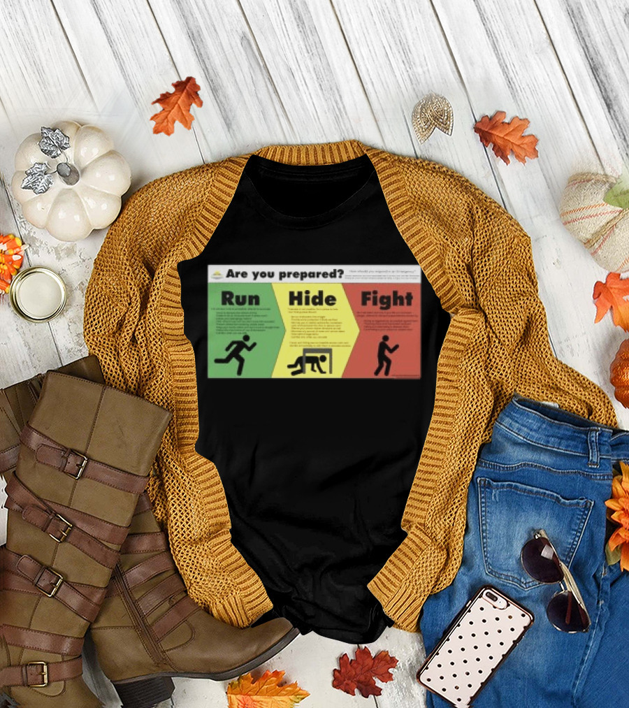 Grimykids Store Survival Guide Run Hide Fight Are You Prepared Emergency Strategy T-Shirt