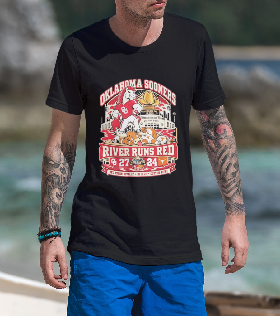 Oklahoma Sooners River Runs Red 27 24 Golden Hat Rivalry Cotton Bowl 10.10.26 T-Shirt