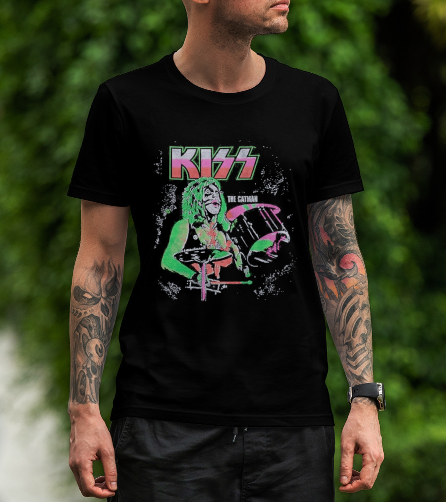 Kiss The Catman 80s Neon Rock Band T-Shirt