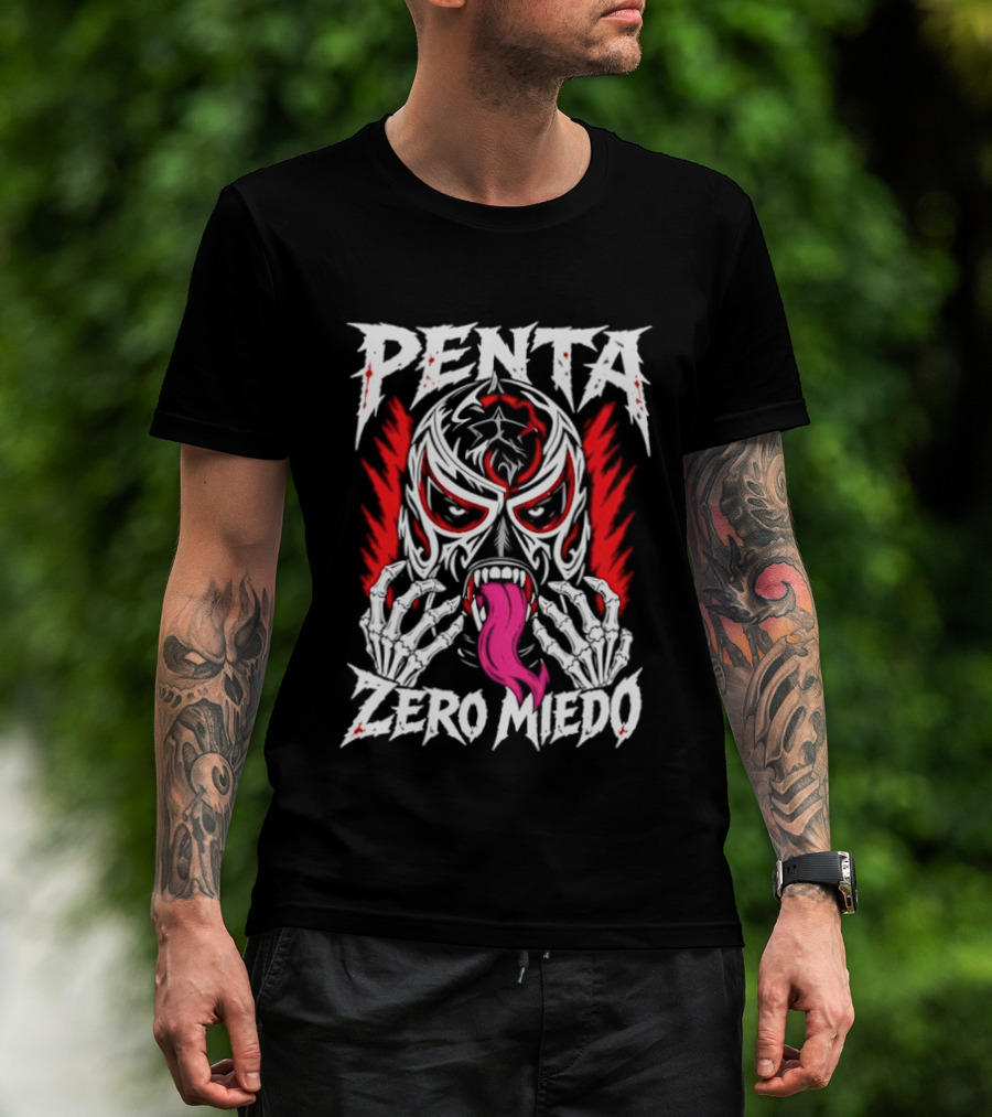 Penta El Zero Miedo Mask Long Tongue Wrestling T-Shirt