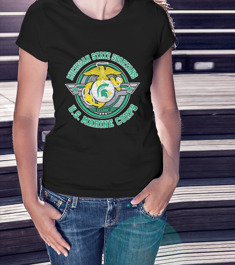 Michigan State Spartans US Marine Corps USMC Semper Fidelis Eagle Globe Anchor T-Shirt