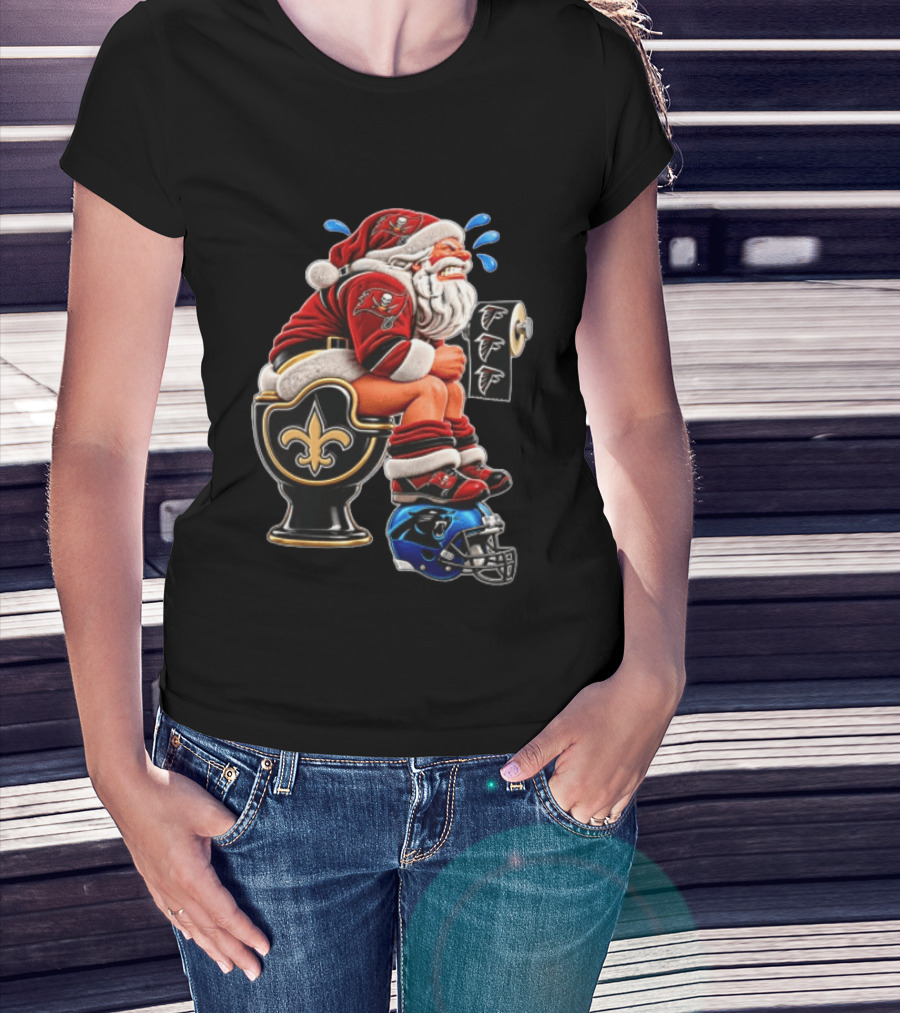 Santa Claus NFL Teams Buccaneers Falcons Saints Panthers Humorous Clash T-Shirt