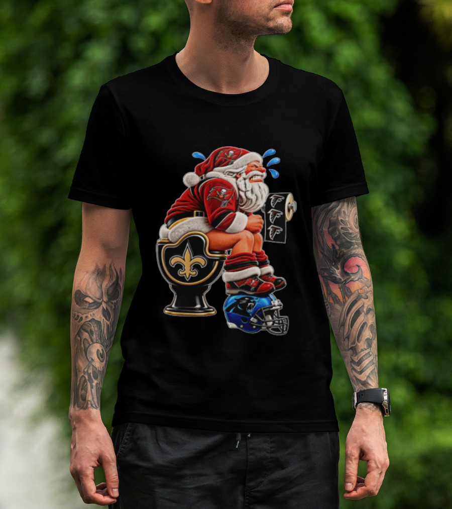 Santa Claus NFL Teams Buccaneers Falcons Saints Panthers Humorous Clash T-Shirt