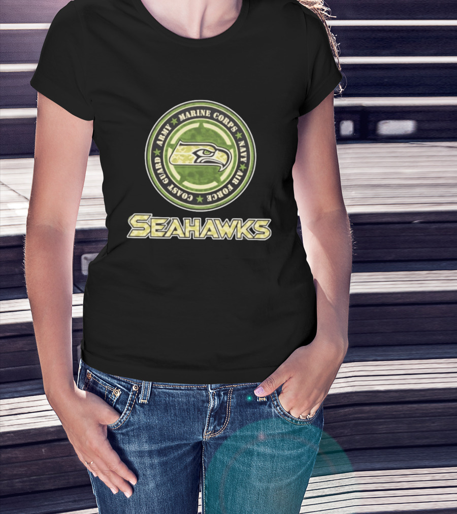 Seattle Seahawks Military Tribute Army Marine Corps Navy Air Force Coast Guard T-Shirt