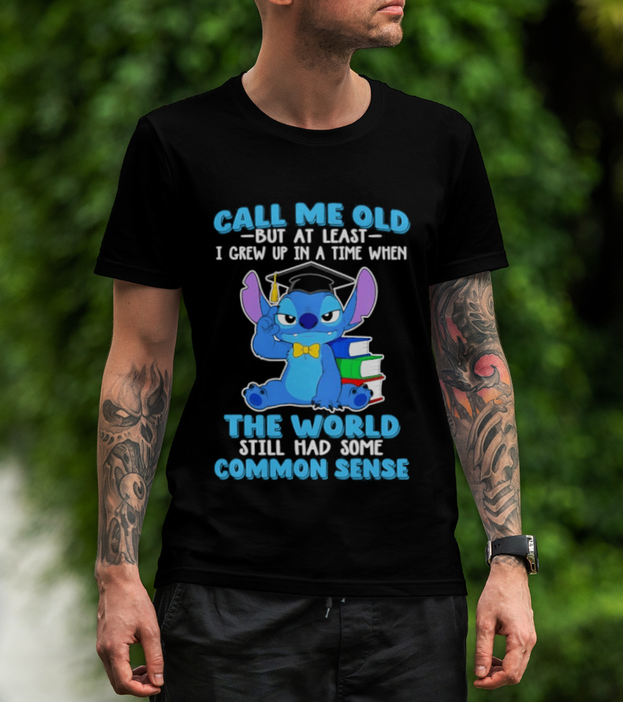 Call Me Old But At Least I Grew Up In A Time When The World Still Had Some Common Sense Stitch With Books And Bowtie T-Shirt