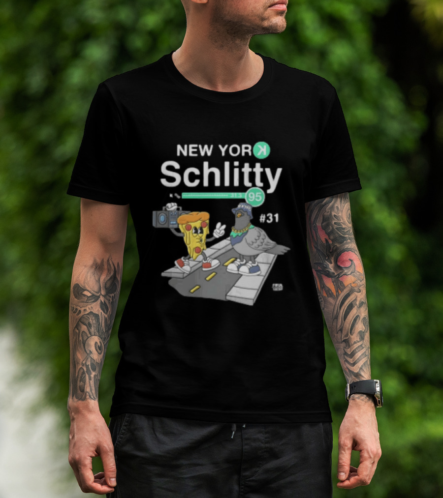 New York Schlitty Pizza Slice Pigeon Boombox Street 831 31395 T-Shirt