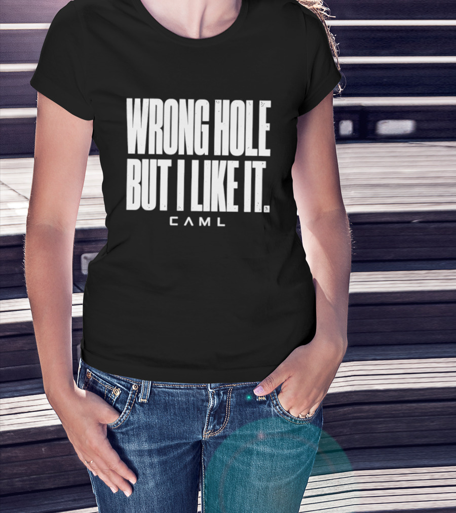 Wrong Hole But I Like It Distressed Sarcastic Saying CAML T-Shirt