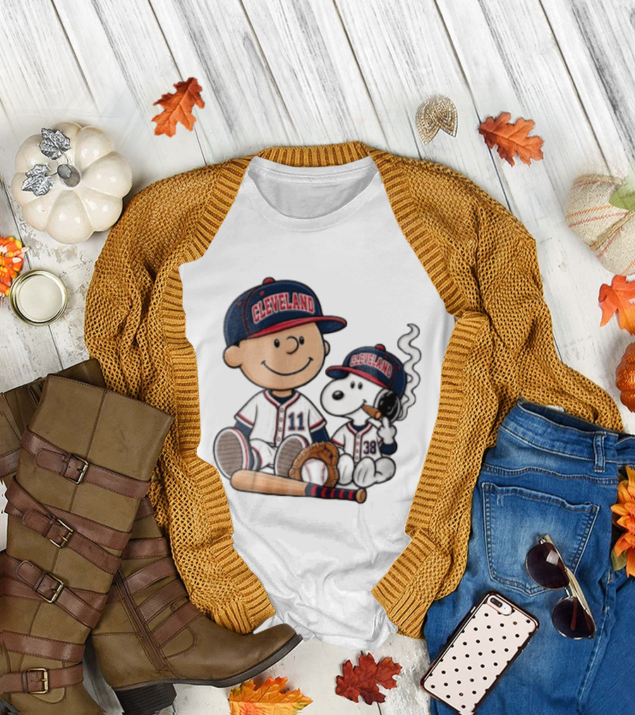 Cleveland Baseball Cartoon Boy And Dog In Uniforms T-Shirt