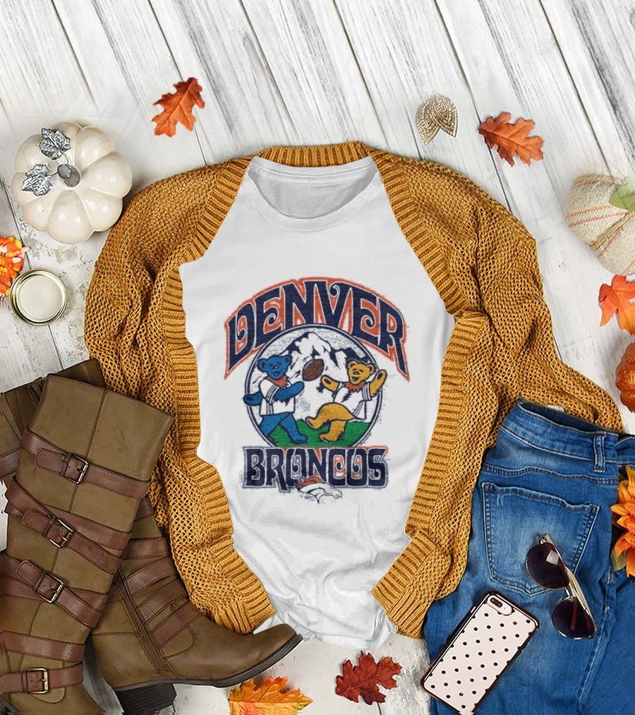Denver Broncos Grateful Dead Dancing Bears Football T-Shirt