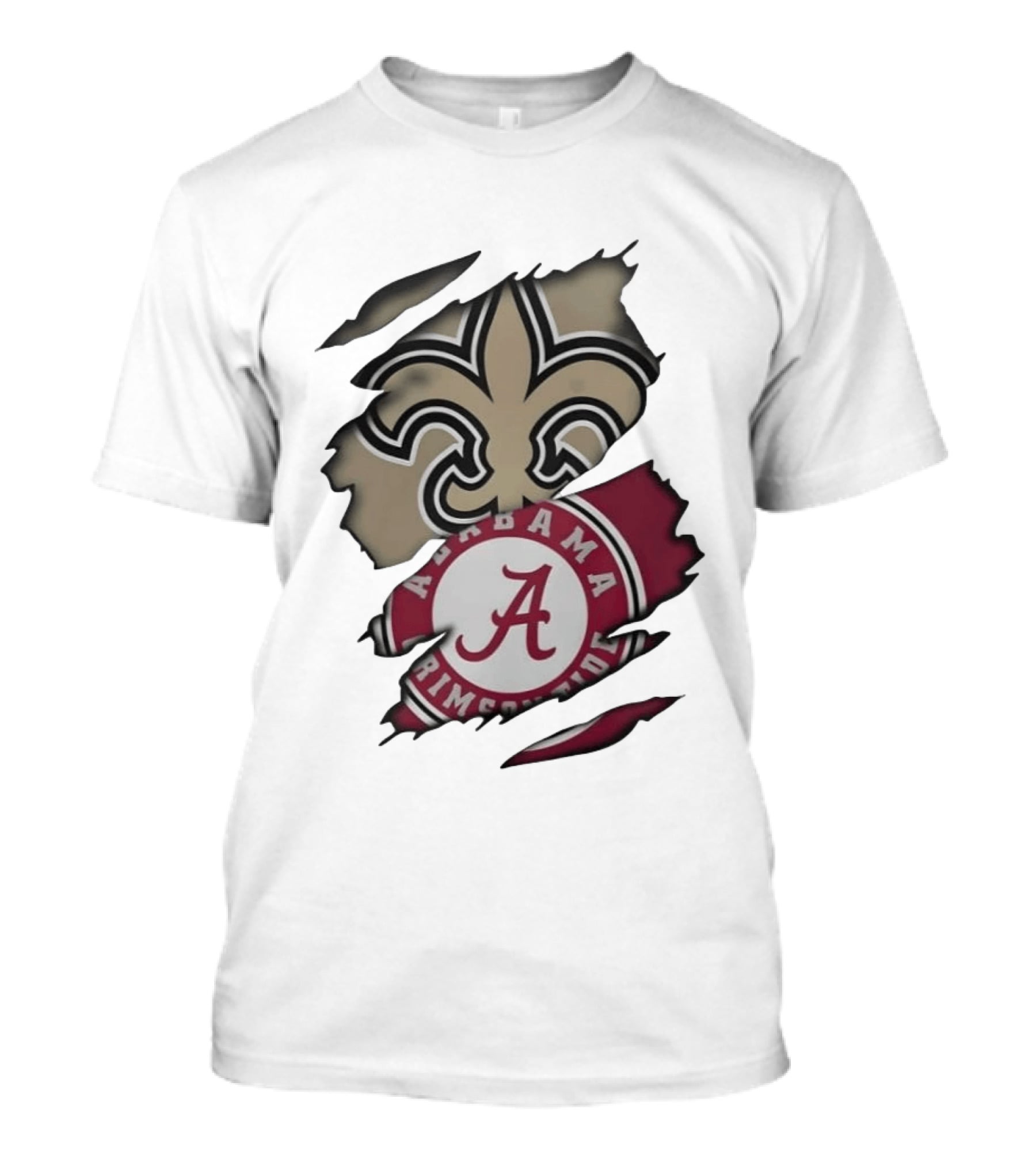 New Orleans Saints Alabama Crimson Tide Fleur De Lis Ripped T-Shirt