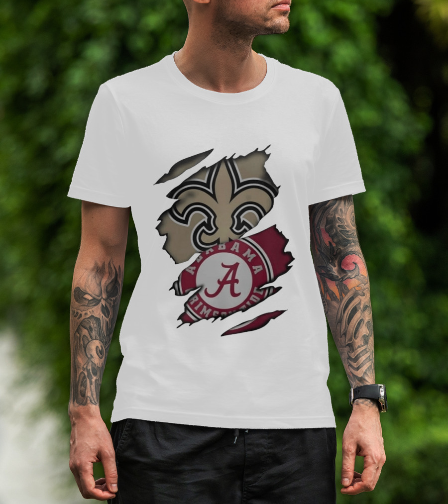 New Orleans Saints Alabama Crimson Tide Fleur De Lis Ripped T-Shirt
