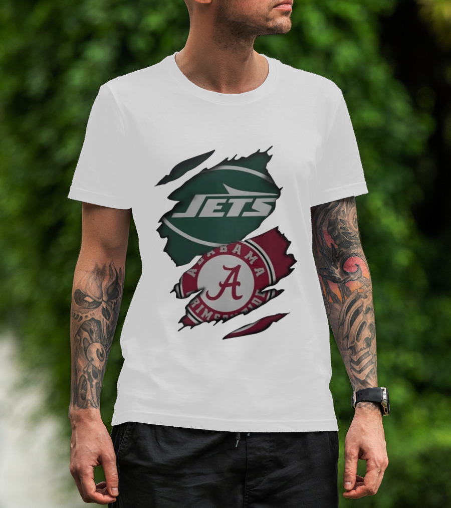 New York Jets Alabama Crimson Tide Ripped Fan Gear T-Shirt