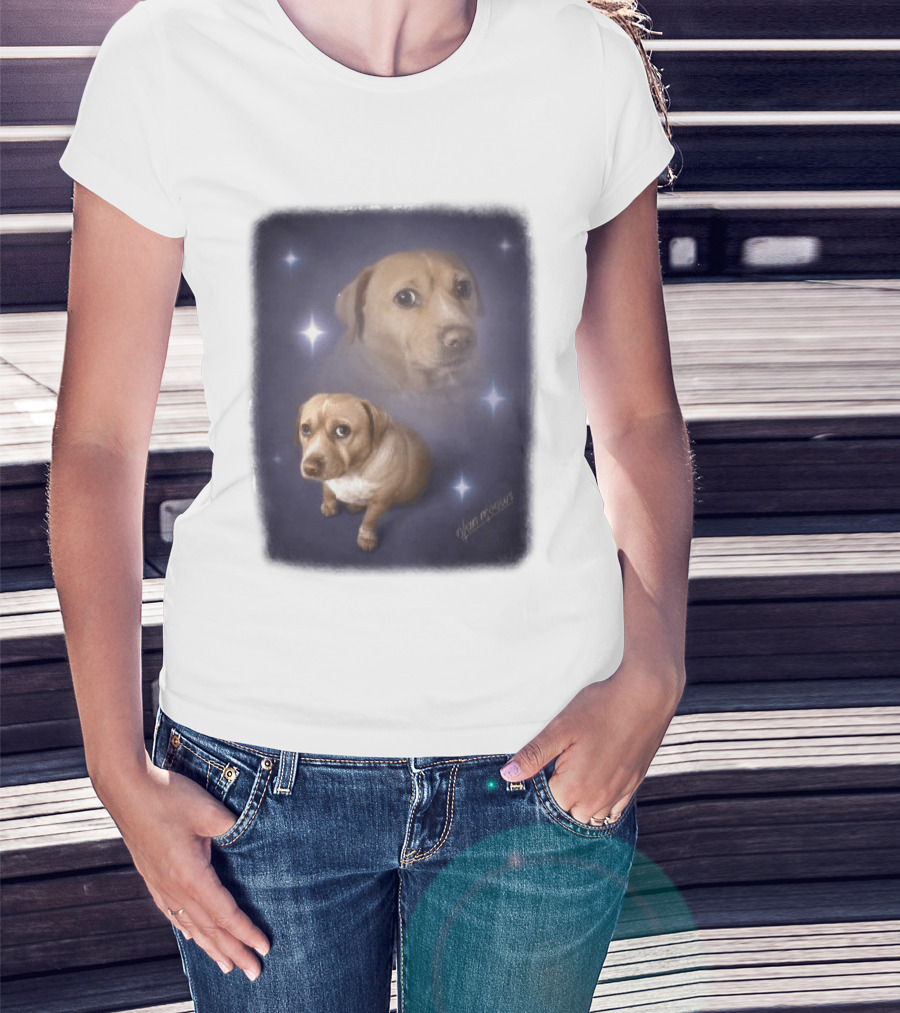 Olanmeows Cashew Sparkle Puppy And Cosmic Stars T-Shirt