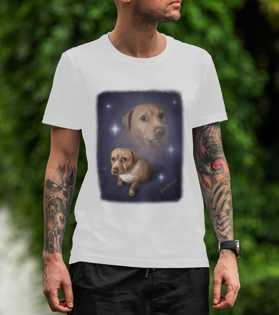 Olanmeows Cashew Sparkle Puppy And Cosmic Stars T-Shirt