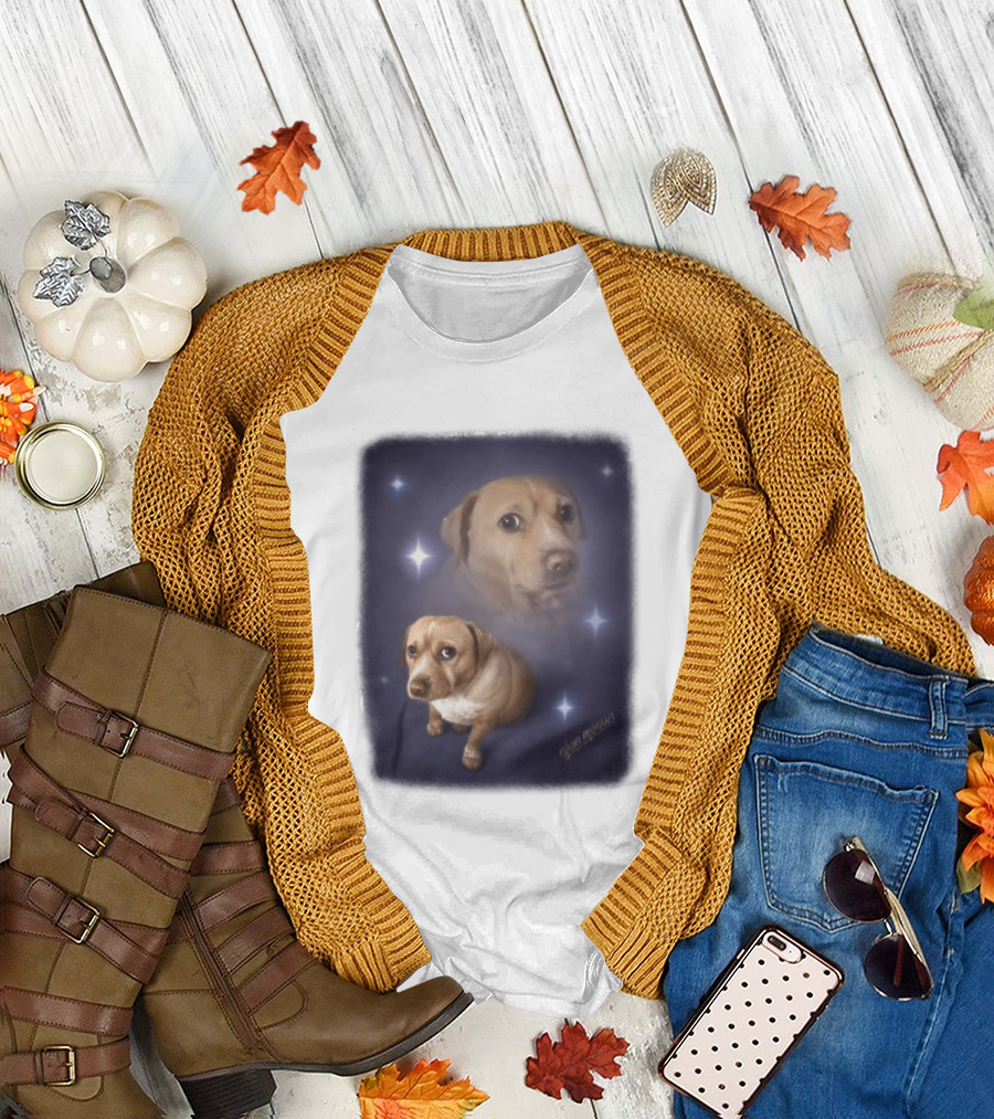 Olanmeows Cashew Sparkle Puppy And Cosmic Stars T-Shirt