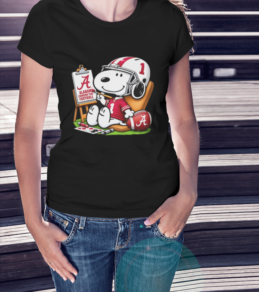 Alabama Crimson Tide Football Snoopy Painting Easel Brush Helmet Number One T-Shirt