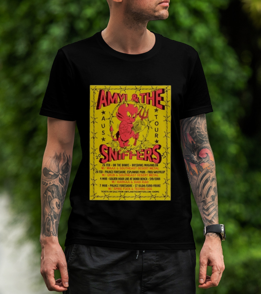Amyl And The Sniffers Australian Tour 2024 Devil Brisbane Perth Sydney Punk Rock Band Dates T-Shirt
