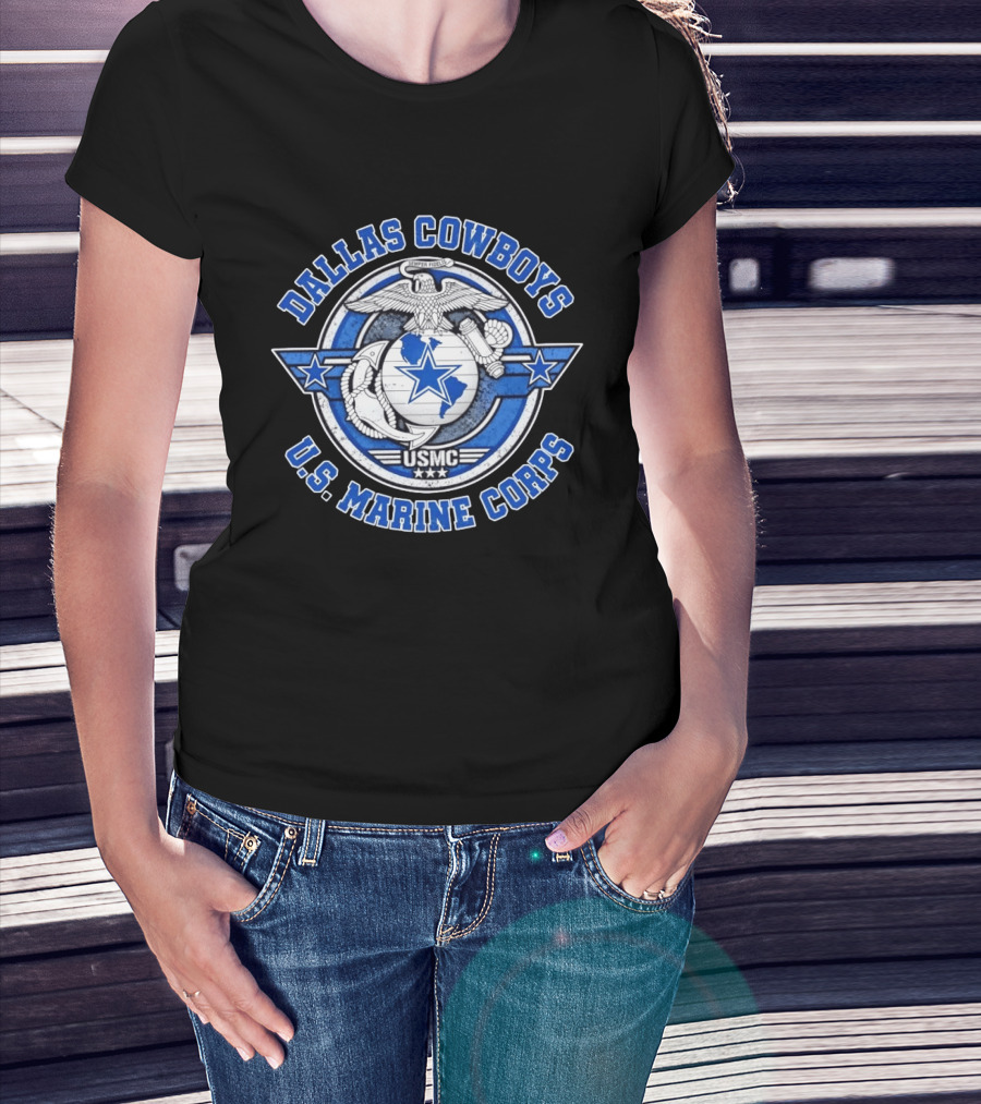 Dallas Cowboys US Marine Corps Semper Fidelis USMC Logo Football Team And Military T-Shirt