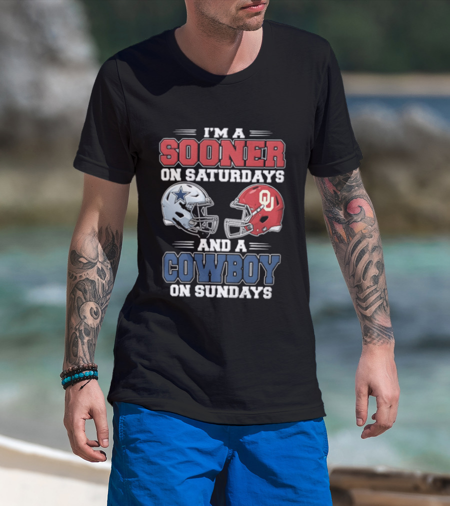 I'm A Sooner On Saturdays And A Cowboy On Sundays Football Helmets T-Shirt