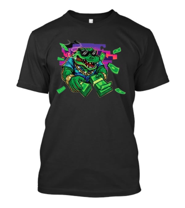 The Wynwood Walls Store Gons Audet Vice City Stylish Cigar Smoking Alligator With Sunglasses And Money T-Shirt