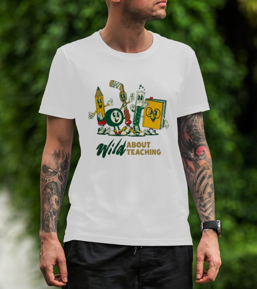 Wild About Teaching Pencil Crayon Book Test Tube Cartoons T-Shirt