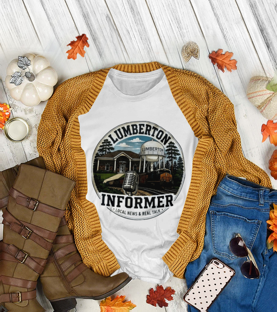 Lumberton Informer Local News Real Talk City Hall Microphone Train Tower Scenery T-Shirt