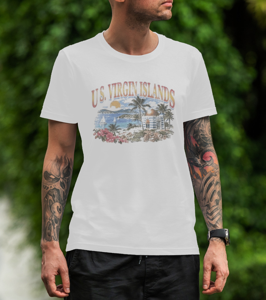 U.S. Virgin Islands Sailing Beach Palms Scenic Souvenir T-Shirt