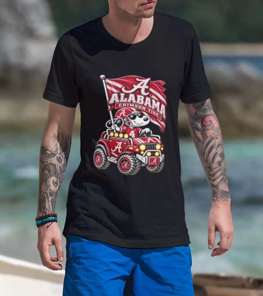 Alabama Crimson Tide NCAA Football Snoopy Driving Offroad Vehicle T-Shirt