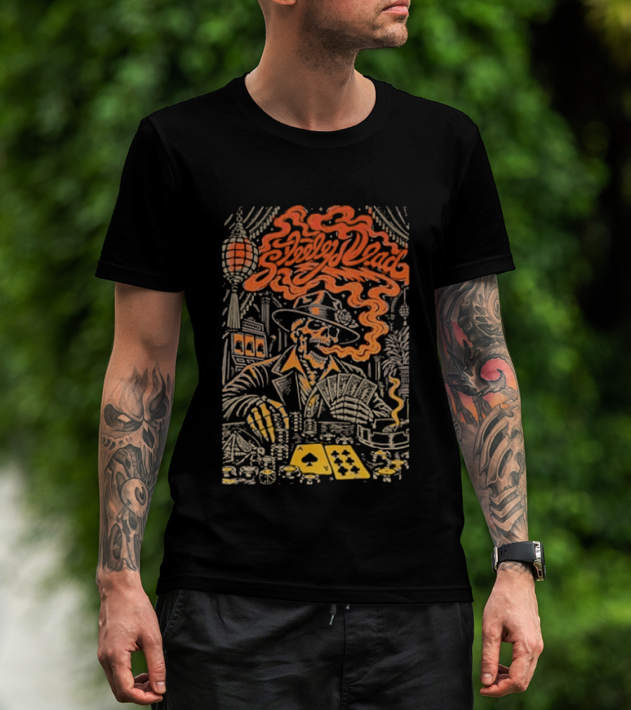 Steely Dead Skeleton Smoking Poker Playing Halloween Oct 31st Nectar T-Shirt