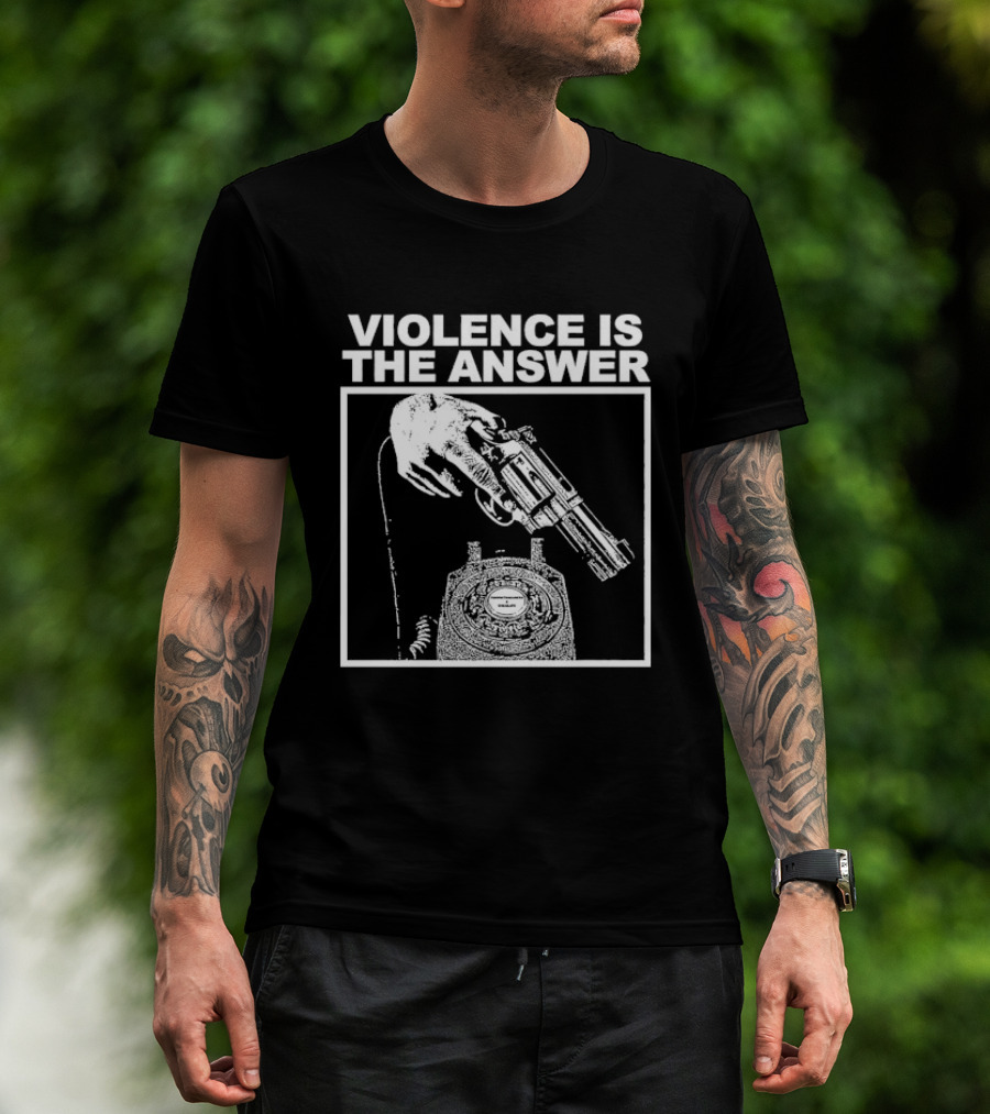 Violence Is The Answer Hand Gun Telephone T-Shirt