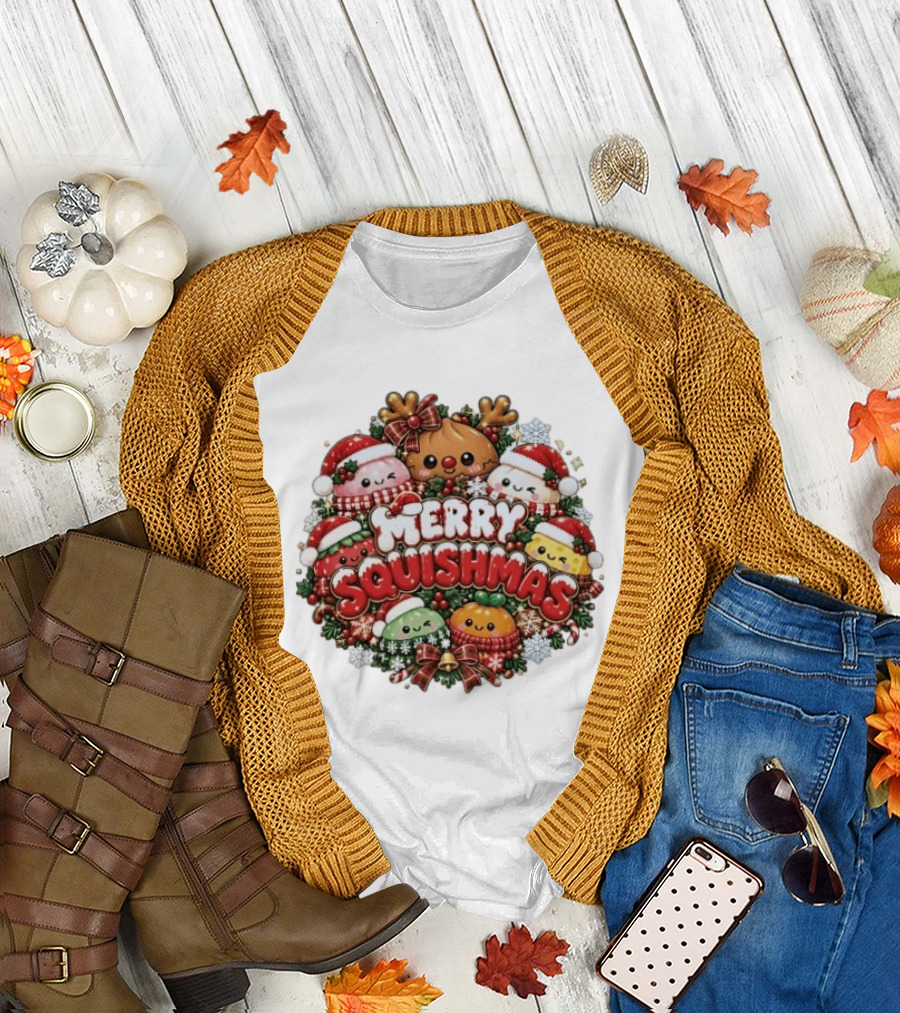 Merry Squishmas Cute Christmas 2026 Festive Characters T-Shirt