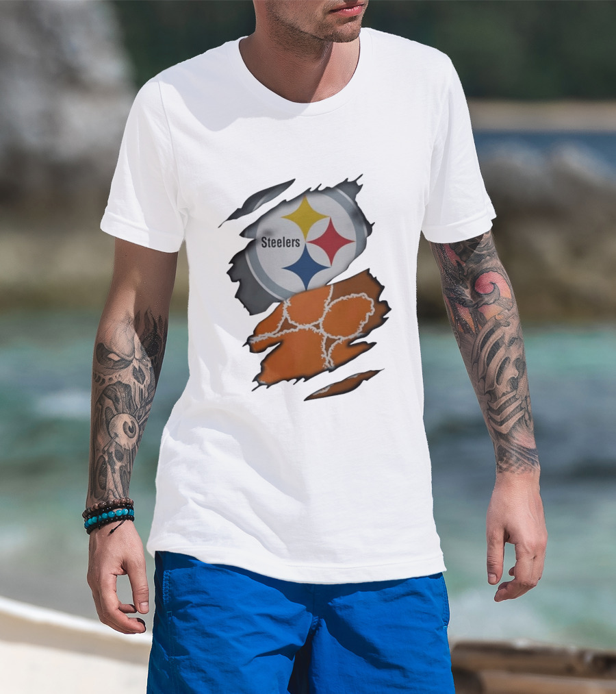 Pittsburgh Steelers Clemson Tigers Ripped Skin Fan Gear T-Shirt