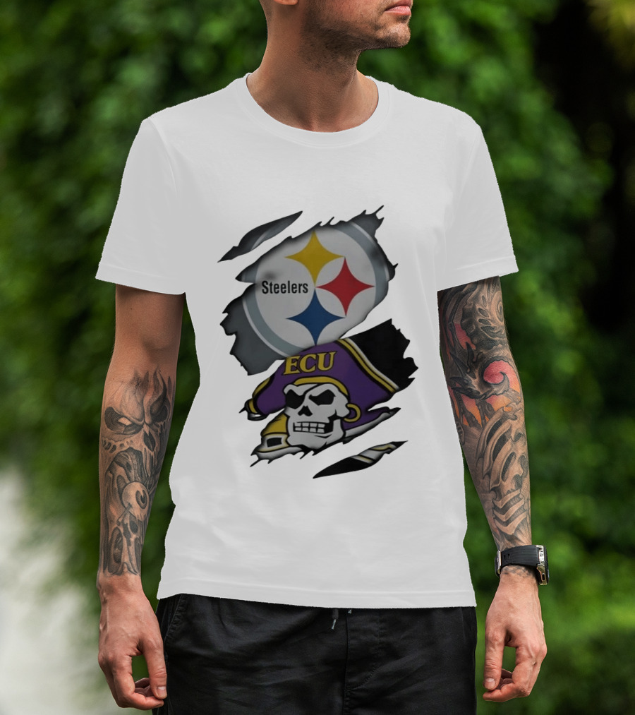 Pittsburgh Steelers And ECU Pirates Ripped T-Shirt