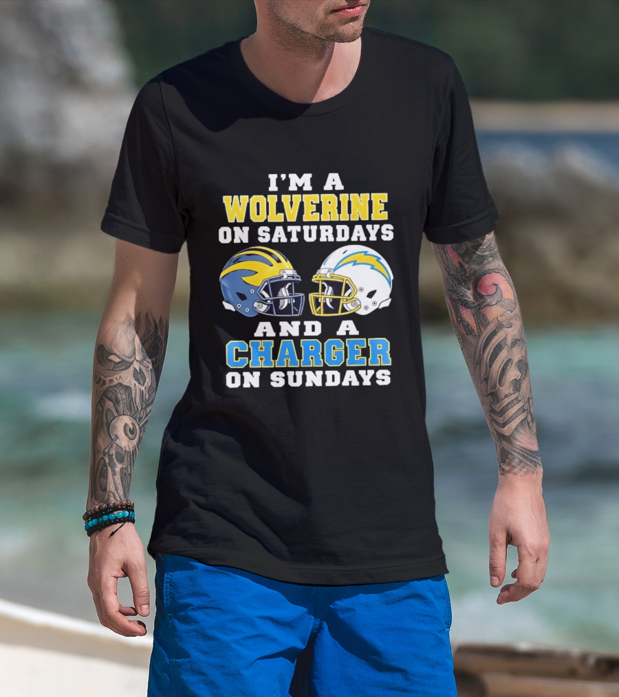 I'm A Wolverine On Saturdays And A Charger On Sundays Football Helmets T-Shirt