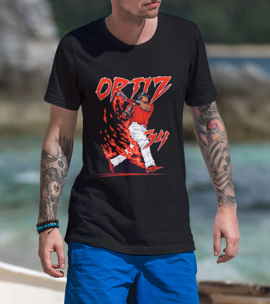 Ortiz 34 Flaming Baseball Big Papi T-Shirt