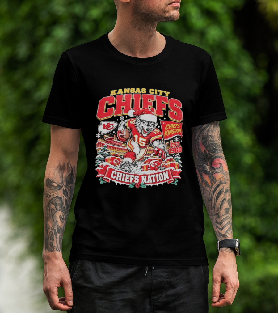 Kansas City Chiefs Kingdom Est 1960 Chiefs Nation Christmas Santa Football T-Shirt