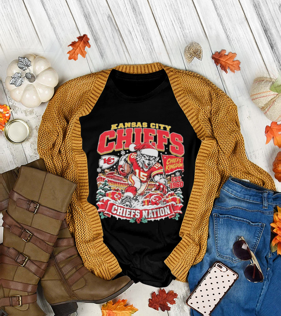 Kansas City Chiefs Kingdom Est 1960 Chiefs Nation Christmas Santa Football T-Shirt