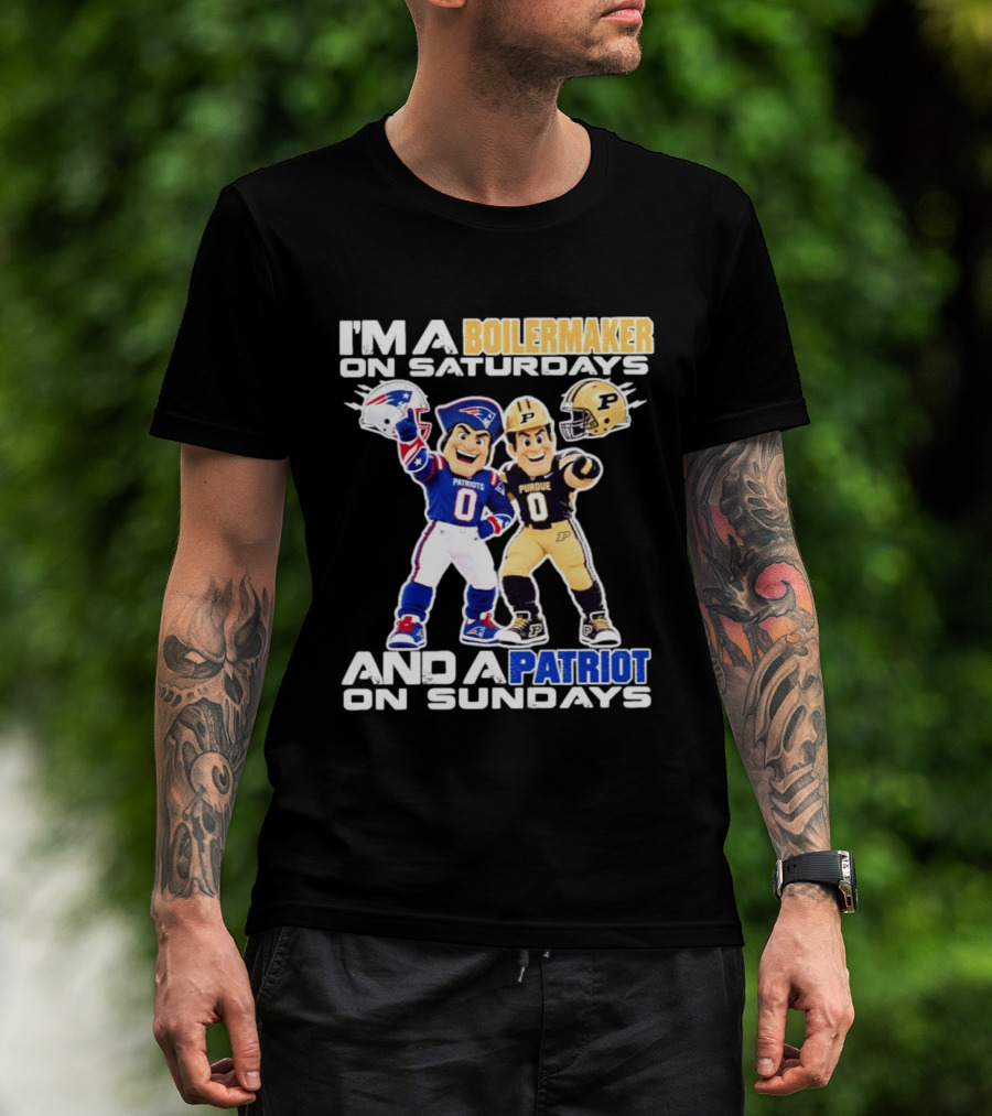 I'm A Boilermaker On Saturdays And A Patriots Fan On Sundays Purdue Patriots Football Mascots T-Shirt